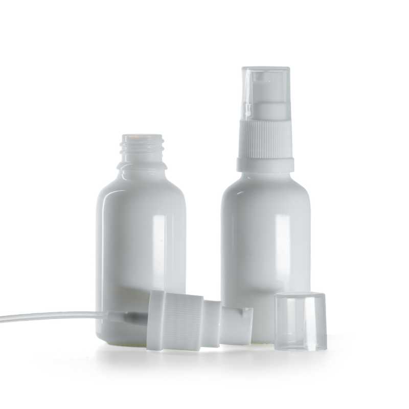 Frasco de vidrio, blanco, dosificador blanco, 30 ml