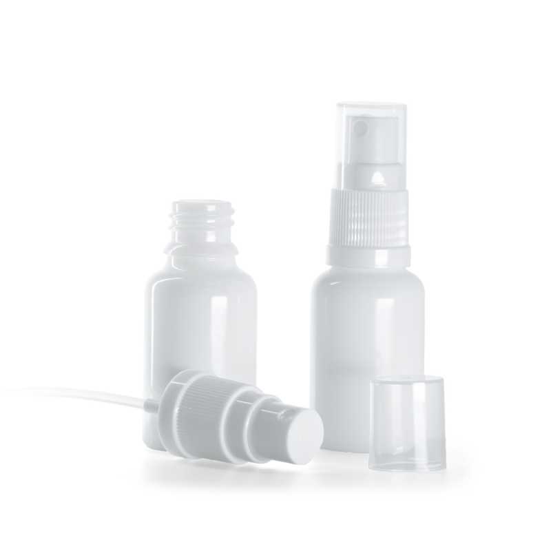 Botella de vidrio, blanco, pulverizador, 15 ml