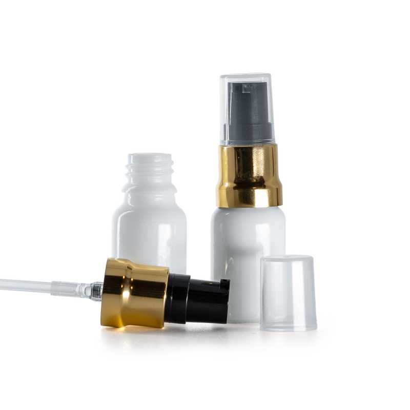 Botella de vidrio, dispensador, blanca, 10 ml