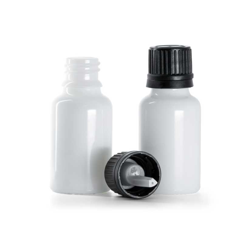 Frasco de vidrio blanco con cuentagotas negro, 15 ml
