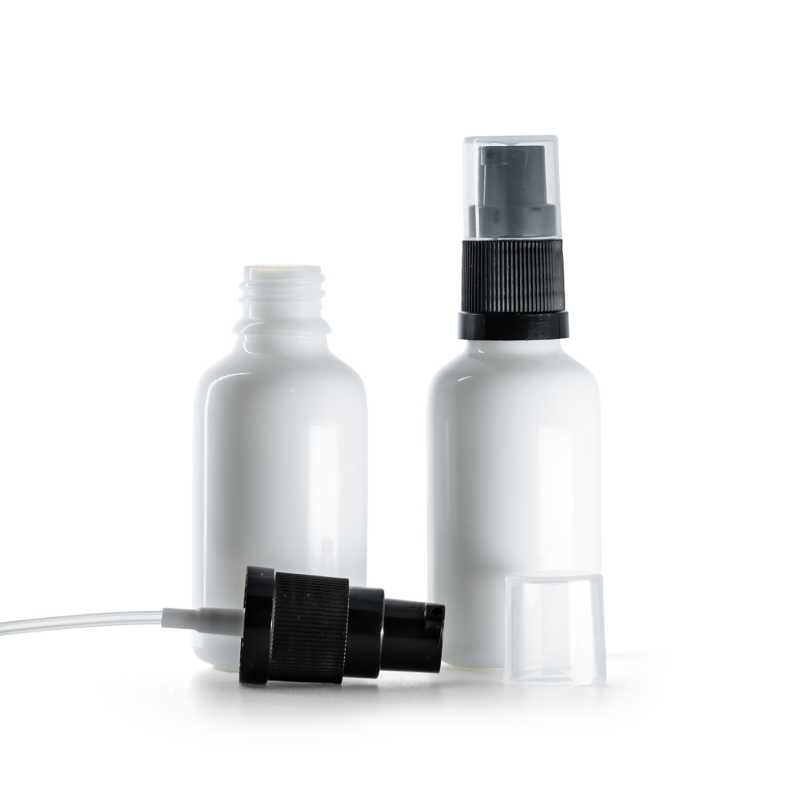 Envase de vidrio, blanco, dispensador de loción, 30 ml