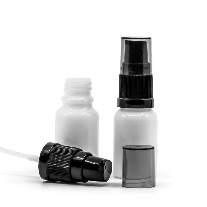 Frasco de vidrio blanco, dispensador de crema con sobretapa ahumada, 10 ml