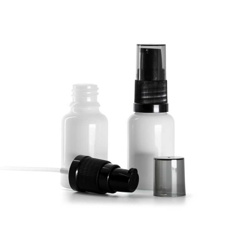 Frasco de vidrio blanco, dispensador de crema con sobretapa ahumada, 15 ml