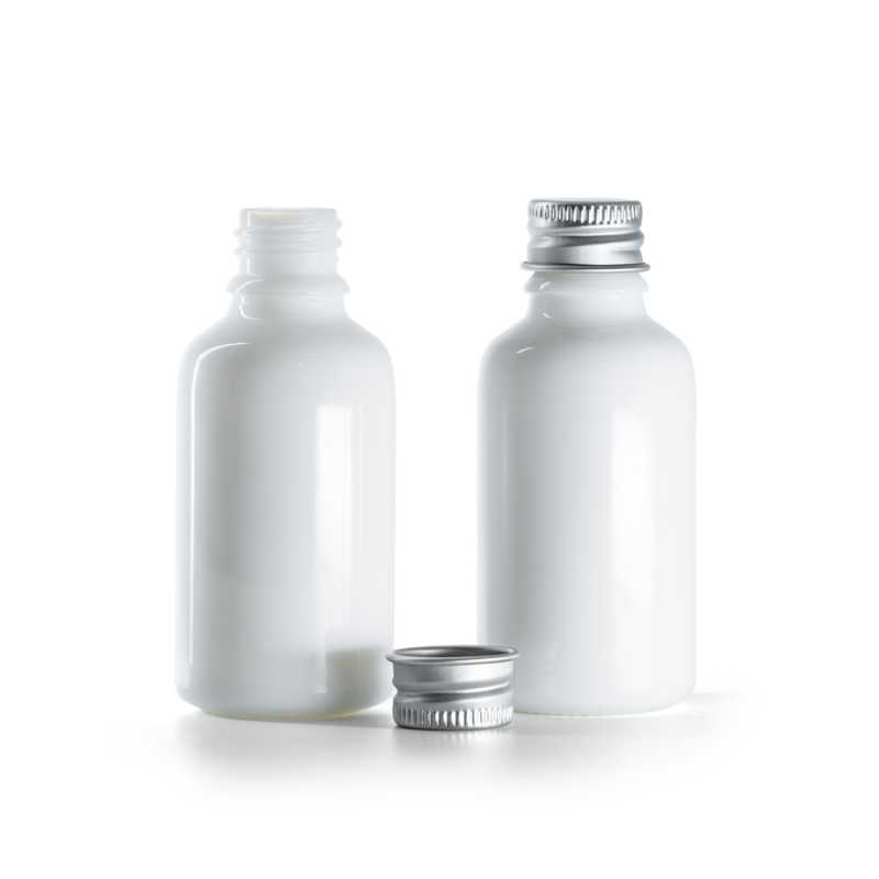 Frasco, vidrio, blanco, tapón de aluminio, 30 ml