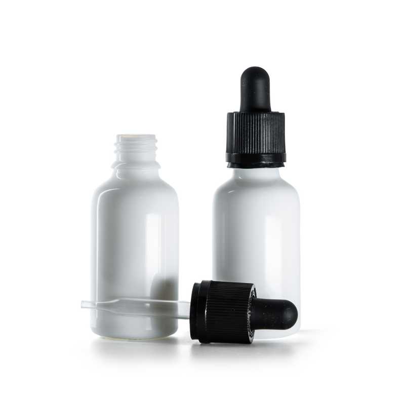Frasco de vidrio, gotero de seguridad inviolable, blanco, 30 ml