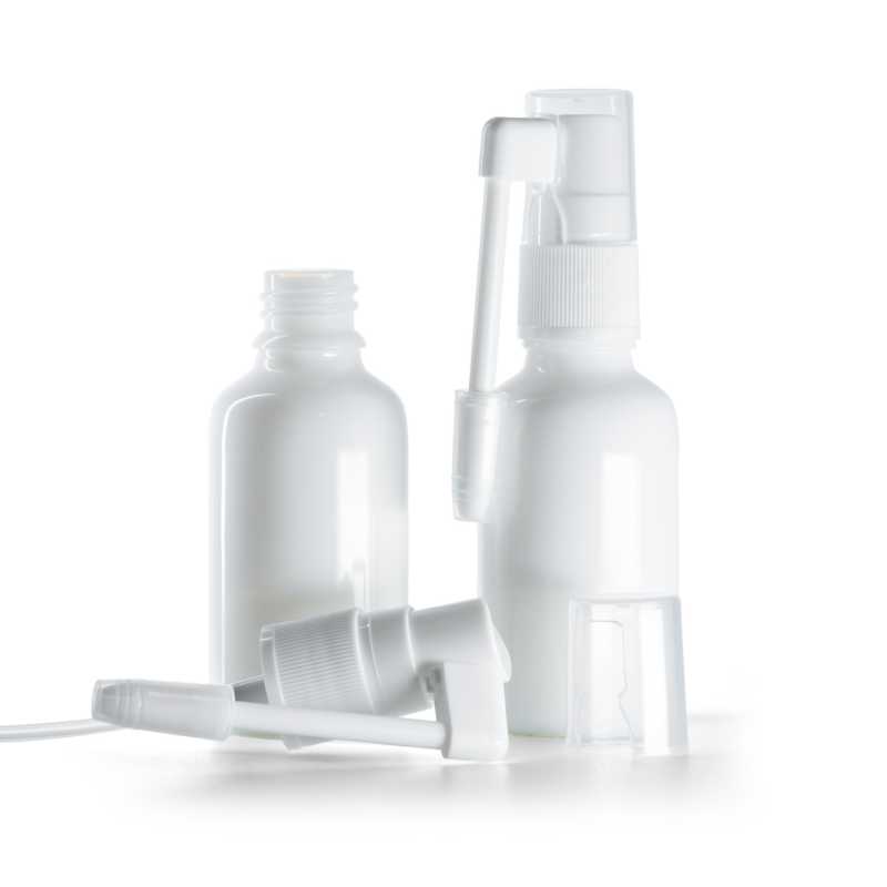 Frasco de vidrio, spray bucal, blanco, 30 ml