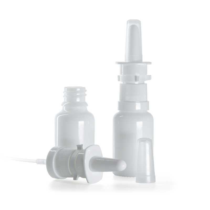 Botella de vidrio, spray nasal, blanca, 15 ml