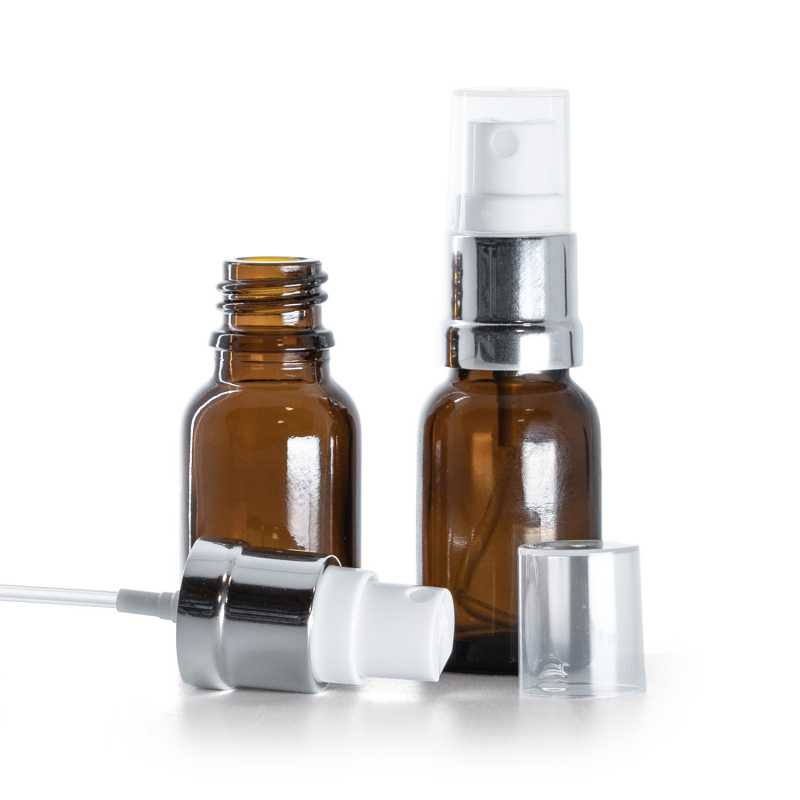 Frasco de vidrio, pulverizador blanco plateado, 15 ml