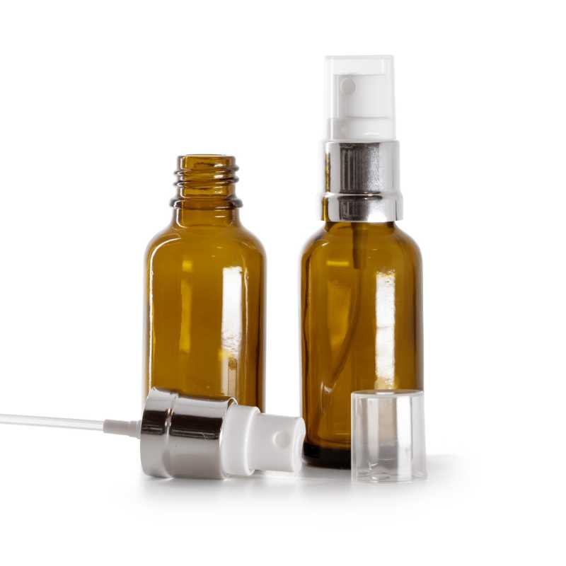 Botella de vidrio, pulverizador, ámbar, 30 ml