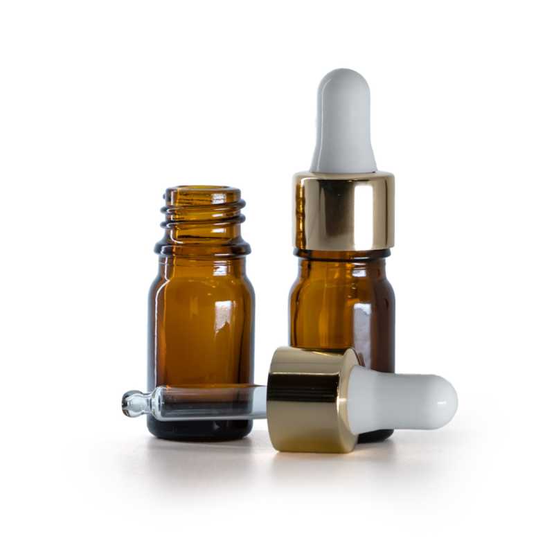 Frasco de vidrio, cuentagotas, cuentagotas blanco dorado, 5 ml