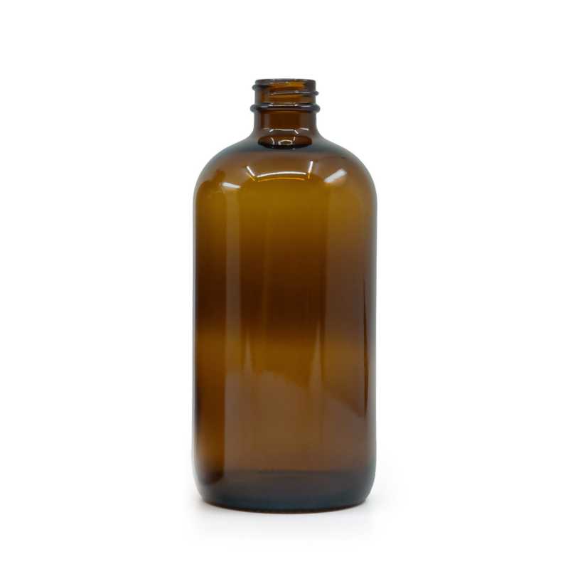 Botella de vidrio ámbar Boston Round, 28/410, 480 ml