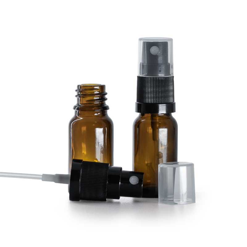 Frasco de vidrio ámbar, pulverizador negro, 10 ml