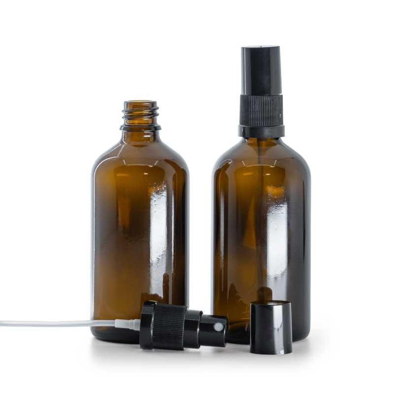 Botella de vidrio, pulverizador, negro, 100 ml