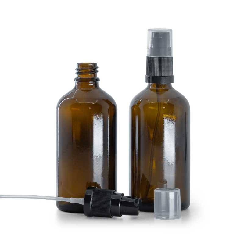 Botella de vidrio, dispensador de loción, ámbar, 100 ml
