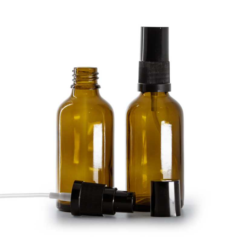 Botella de vidrio ámbar, dispensador de loción negro, 50 ml