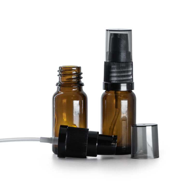Frasco de vidrio ámbar, dispensador de crema con sobretapa ahumada, 10 ml