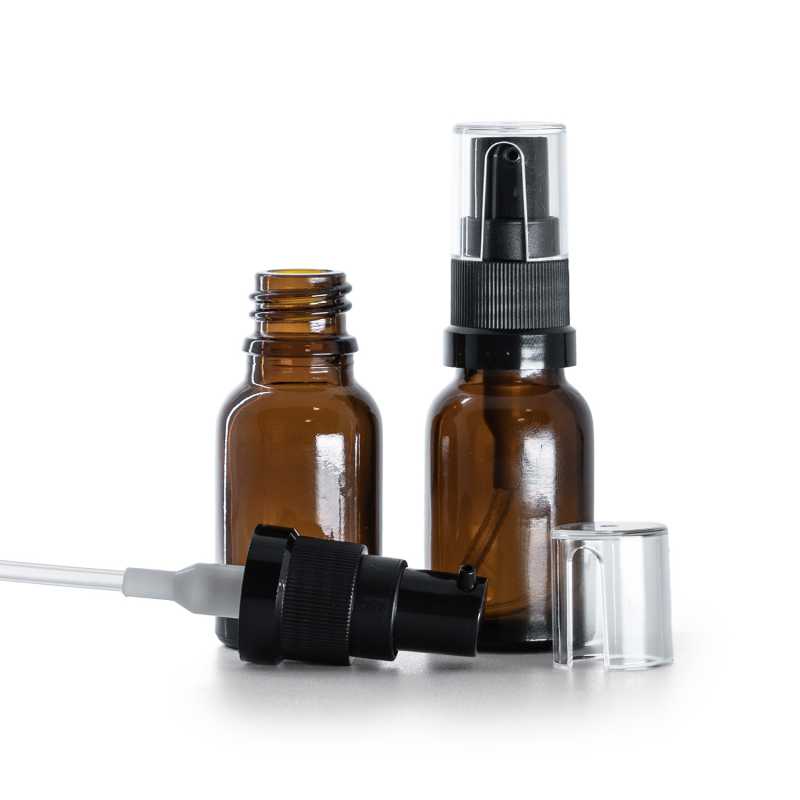 Botella de vidrio ámbar, dosificador de aceite, 15 ml