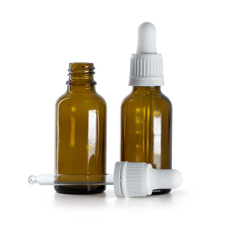 Frasco de vidrio, cuentagotas blanco, 30 ml