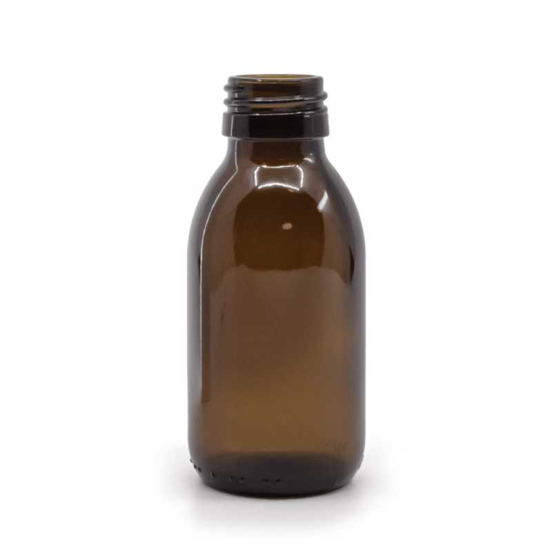 Botella de vidrio ámbar, PP28S, 100 ml