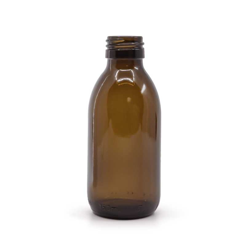 Botella de vidrio ámbar para jarabe, PP28S, 150 ml