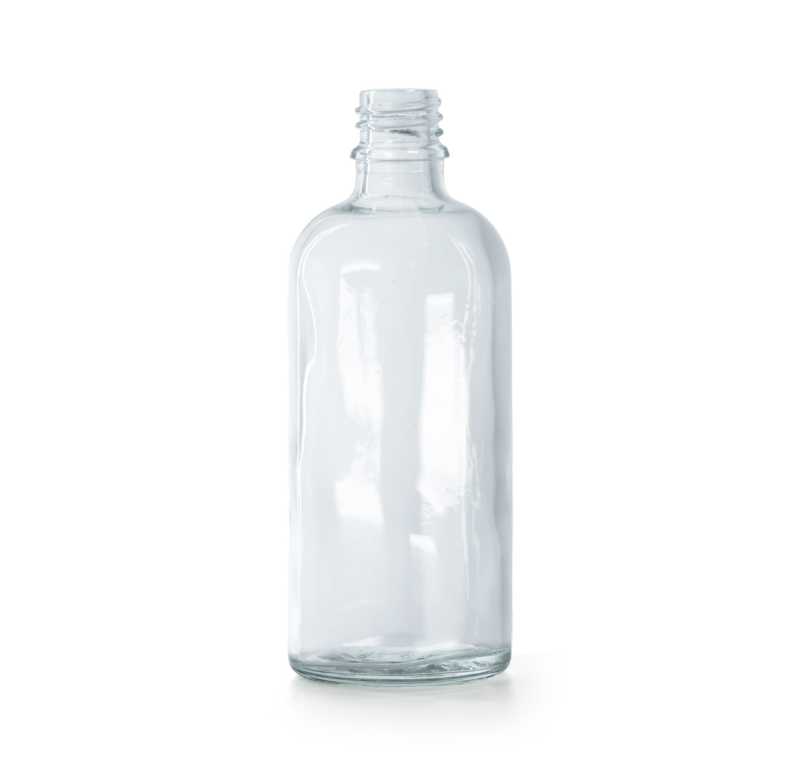 Botella de vidrio, transparente, 100 ml