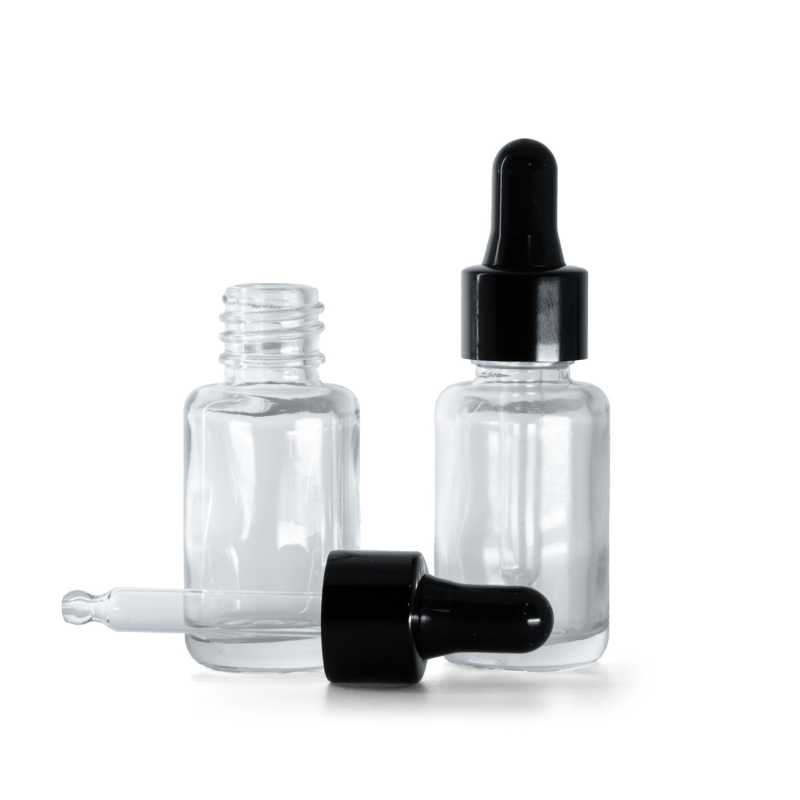 Frasco de vidrio, gotero negro brillante, transparente, redondo, 12 ml