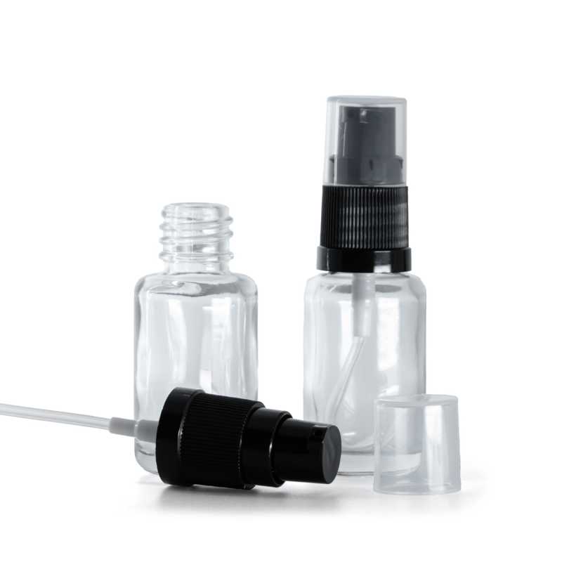 Envase de vidrio, dosificador de loción, transparente, 12 ml