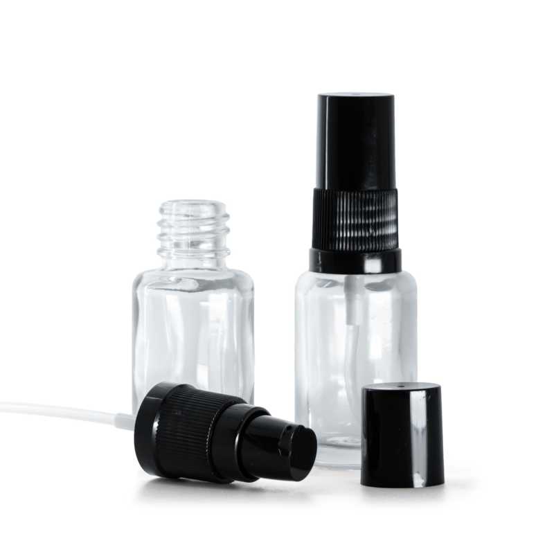 Envase de vidrio, dispensador de loción, transparente, negro, 12 ml