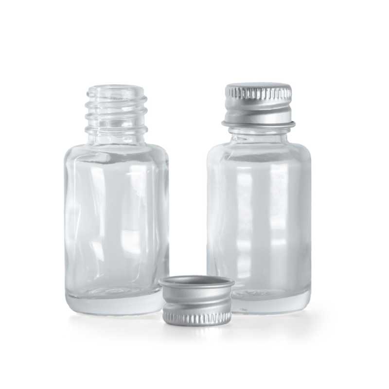 Frasco de vidrio transparente, tapón de aluminio, 12 ml
