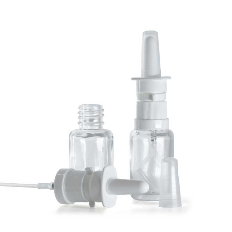 Botella de vidrio, redonda, pulverizador nasal, transparente, 12 ml