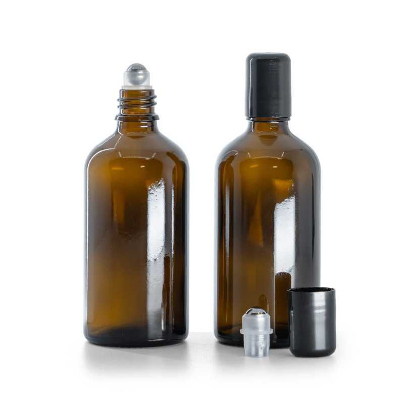 Botella de vidrio roll-on, ámbar, 100 ml
