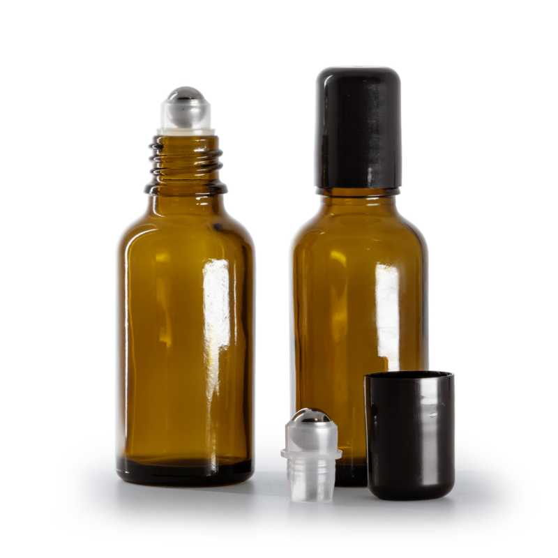 Botella de vidrio ámbar roll-on, 30 ml
