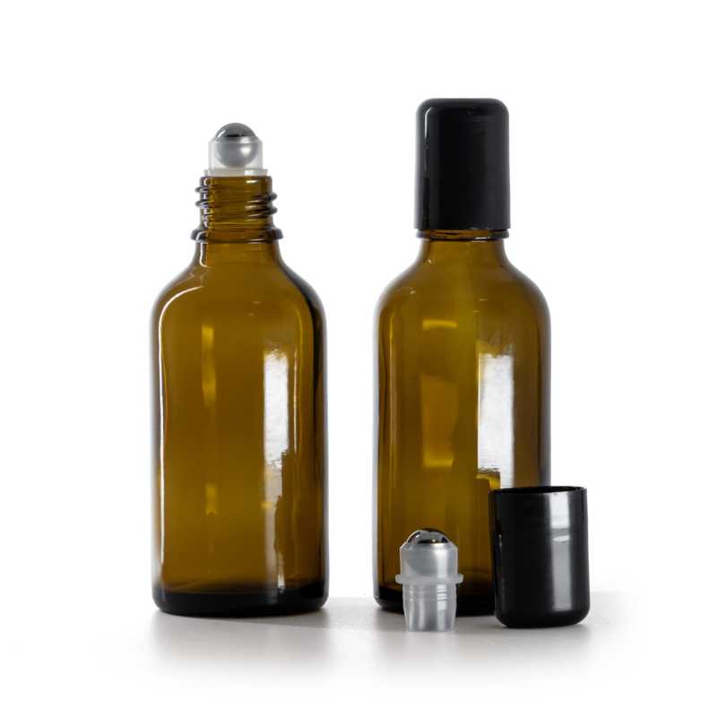 Frasco de vidrio con roll-on, ámbar, 50 ml