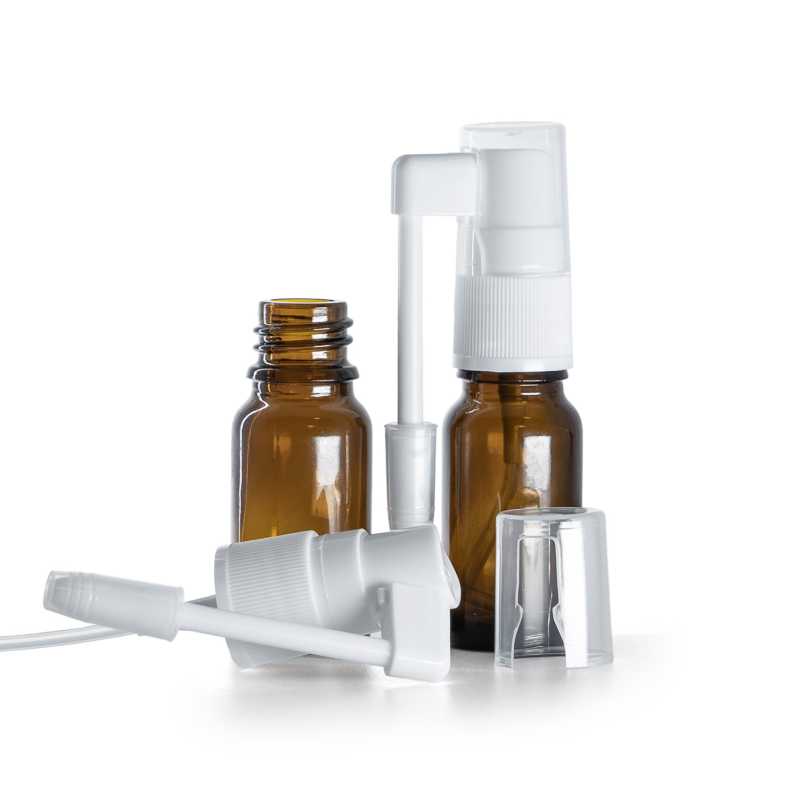 Frasco de vidrio ámbar, pulverizador bucal, 10 ml