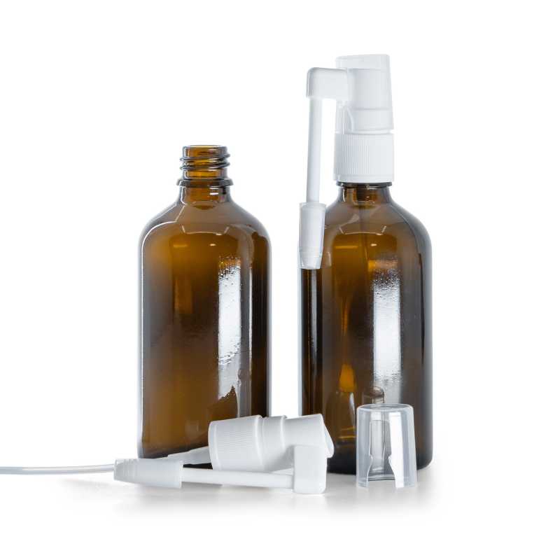 Frasco de vidrio, pulverizador bucal, ámbar, 100 ml