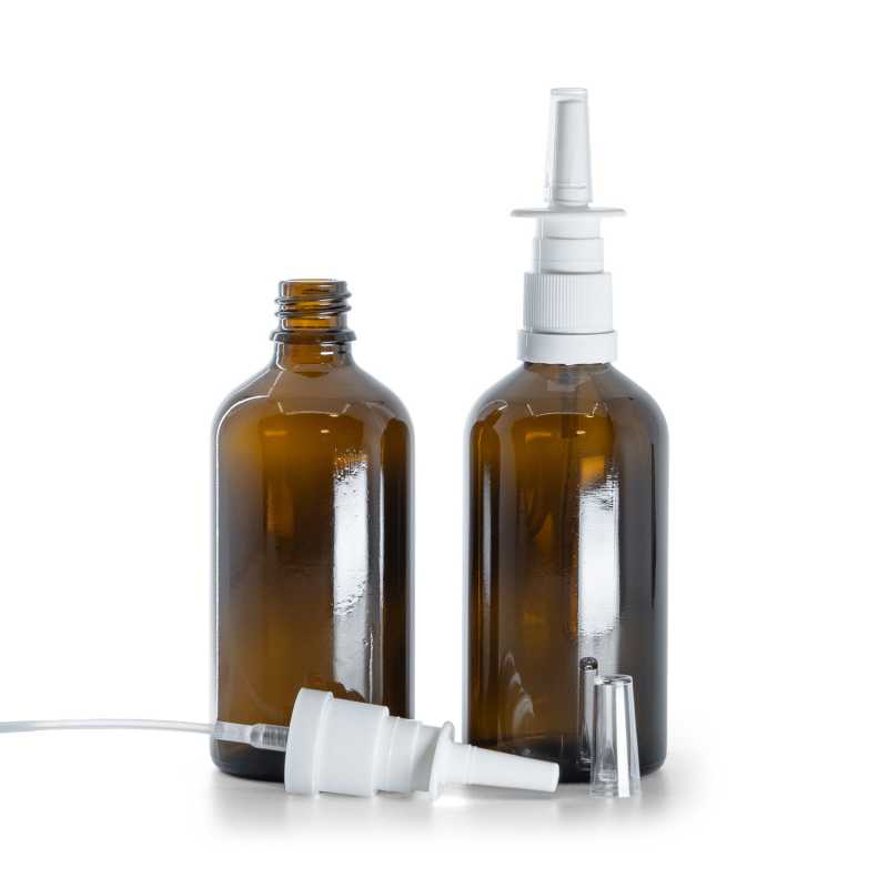 Botella de vidrio, pulverizador nasal, ámbar, 100 ml