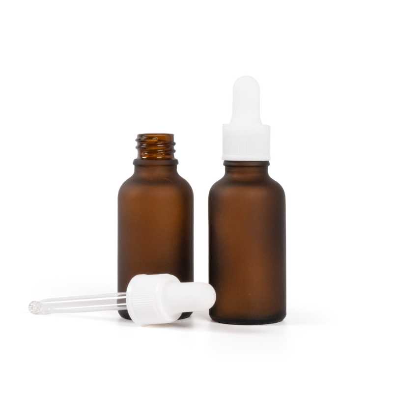Botella de vidrio, frasco para medicamentos, gotero blanco mate, 30 ml