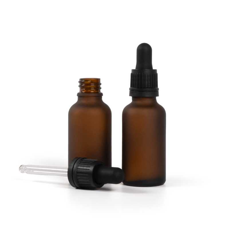 Botella de vidrio, mate, cuentagotas negro, 30 ml