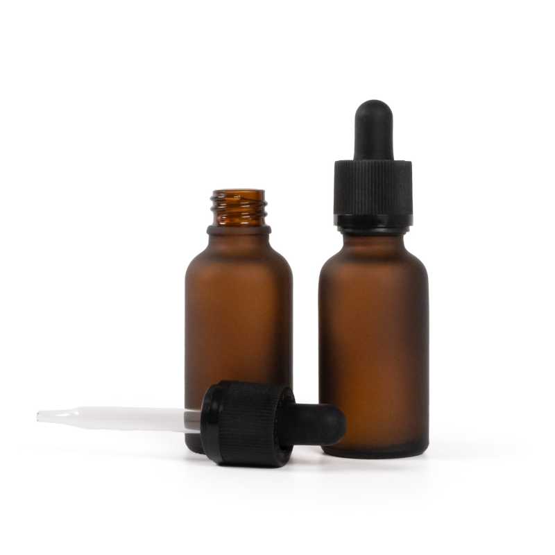 Botella de vidrio, ámbar, mate, cuentagotas de seguridad, 30 ml
