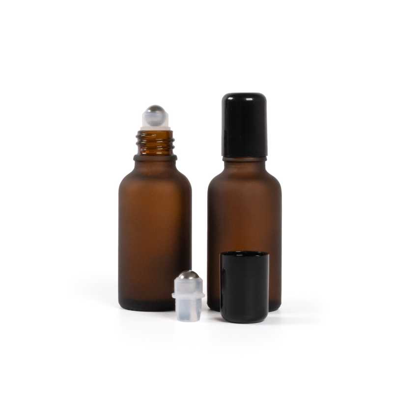 Botella de vidrio ámbar mate con roll-on, 30 ml