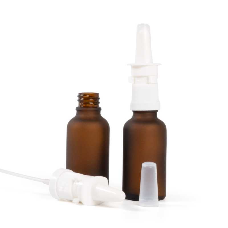 Frasco de vidrio ámbar mate, pulverizador nasal, 30 ml
