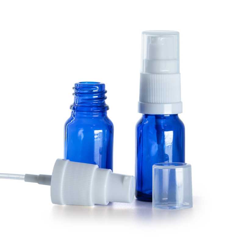 Frasco de vidrio, azul, dosificador blanco, 10 ml