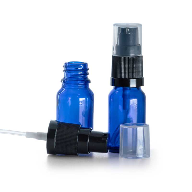 Frasco de vidrio, bomba loción, azul, 10 ml