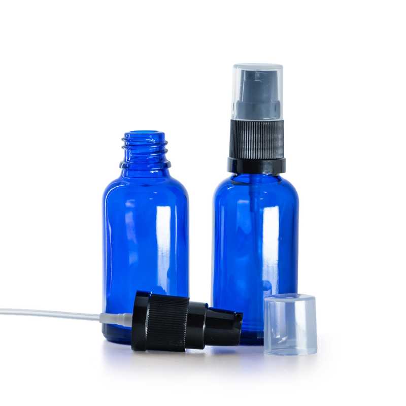 Botella de vidrio, bomba loción, azul, 30 ml