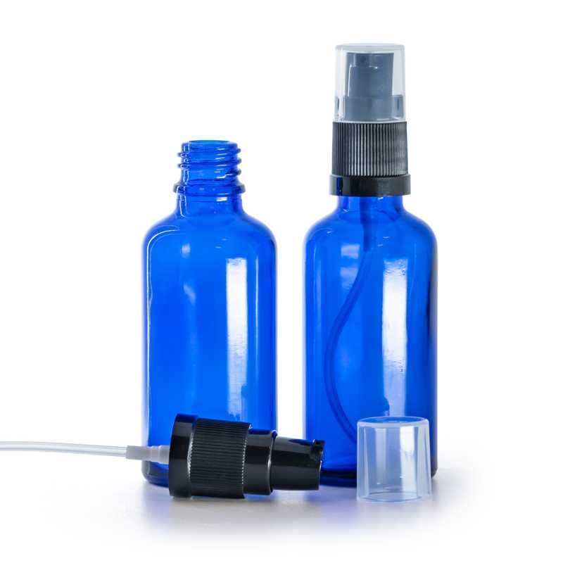 Botella de vidrio, dispensador de loción, azul, 50 ml