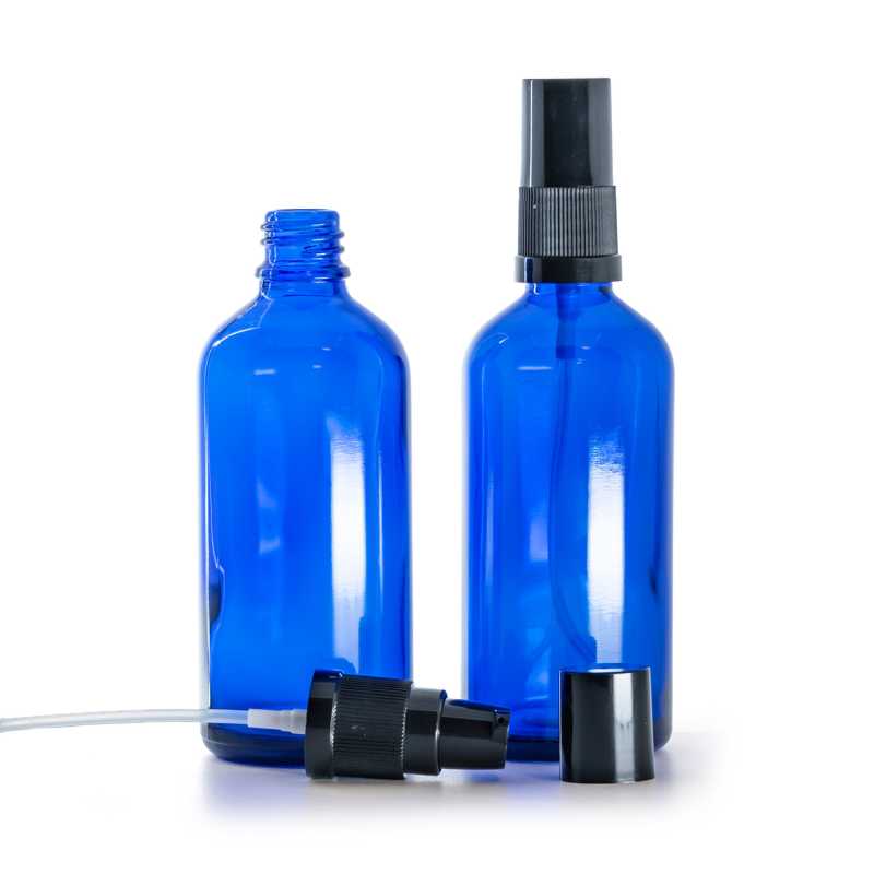Frasco de vidrio, dosificador de loción, azul, 100 ml