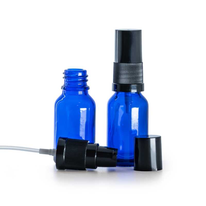 Botella de vidrio, dispensador de loción, azul, 15 ml