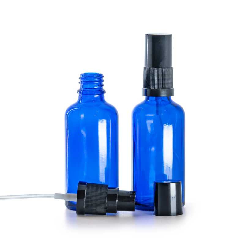 Frasco de vidrio, azul, dosificador de loción, 50 ml