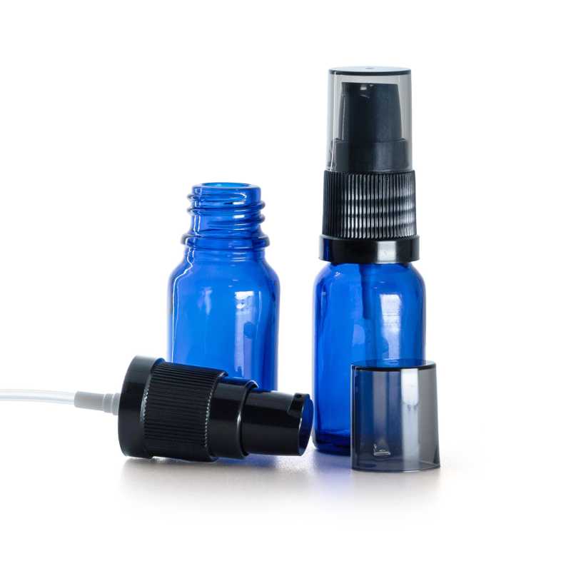 Frasco de vidrio azul, dispensador de crema con sobretapa ahumada, 10 ml