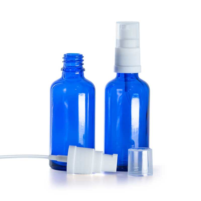 Frasco de vidrio, azul, dispensador, 50 ml